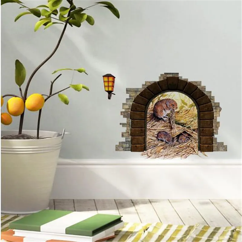 

3D Little Mouse Hole Wall Sticker Door Sticker For Children Room Living Room Bedroom DIY Home Decor