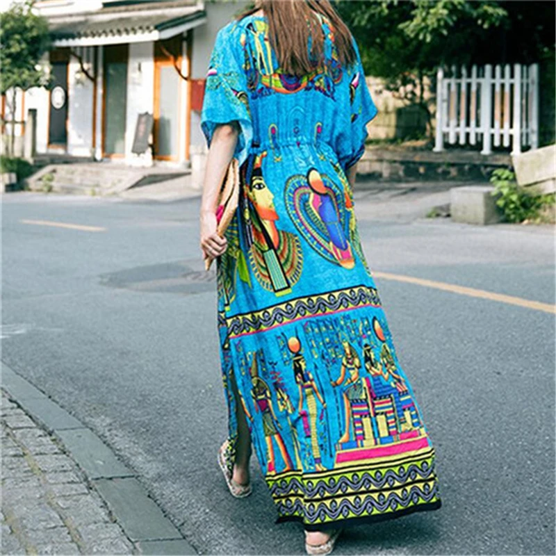 Богемный наряд кафтан на пляж этническое хлопковое вискозное Макси платье