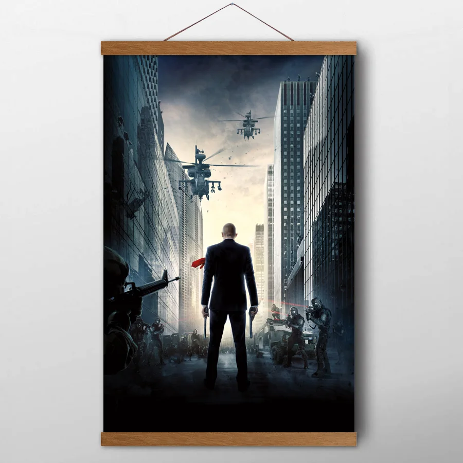 Картины из тикового дерева висячие свитки Hitman: агент 47 кинопостер на холсте