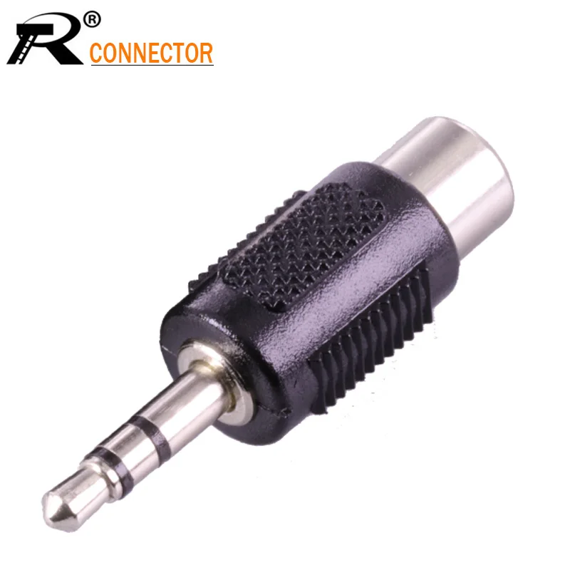 RCA Connector to 3.5 MM Jack Stereo Plug Adapter Black Plastic Audio Speaker Nickle Plated | Обустройство дома