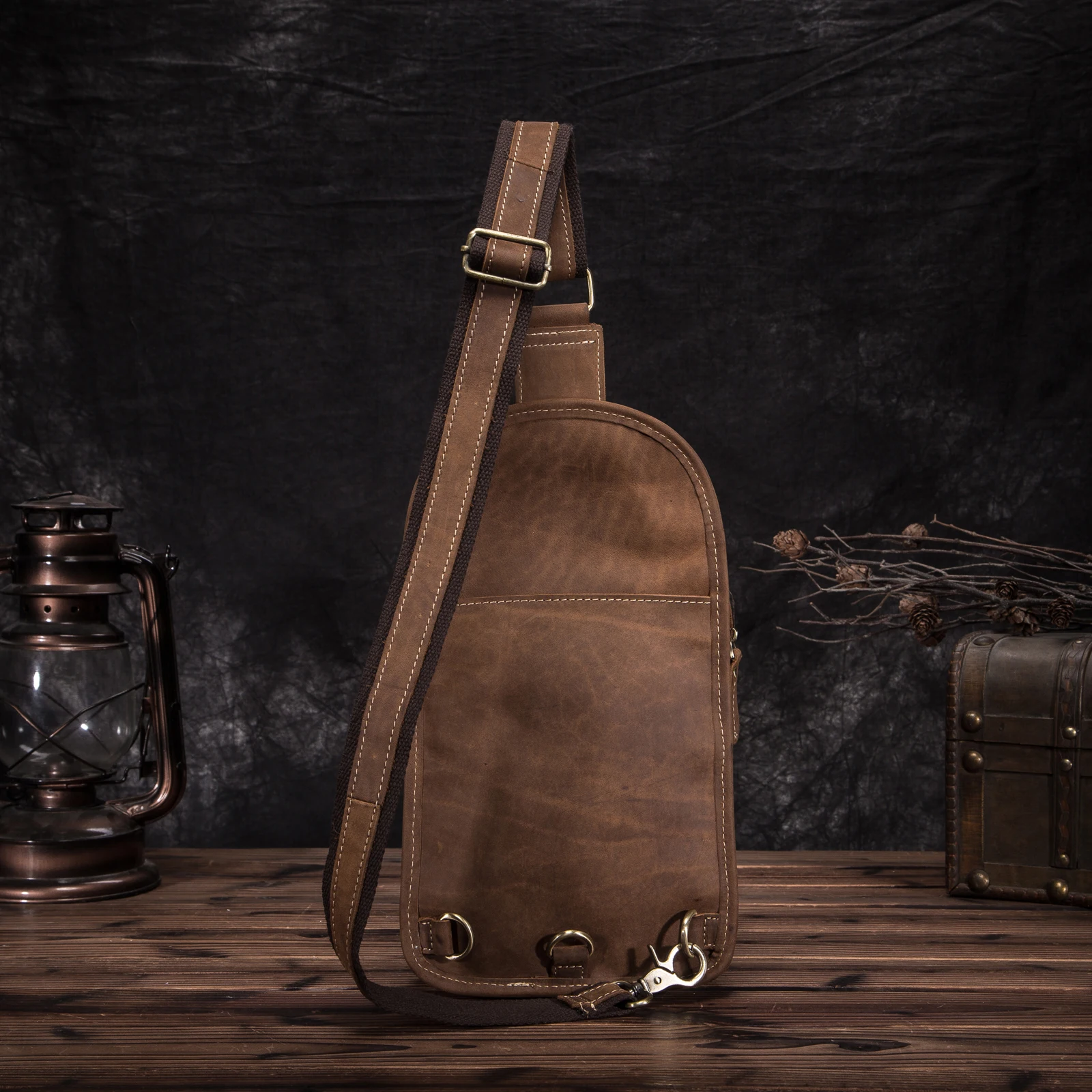 barato Qualidade Dos Homens De Couro Cavalo Louco Casual Fanny Pacote Peito Saco Design Estilingue Um Ombro Crossbody Mochila Masculina 9977lb