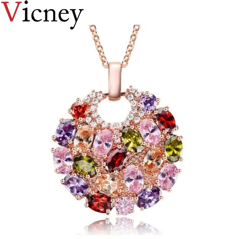 Vicney модное ожерелье из сплава Красочные Круглый кристаллический кулон модный