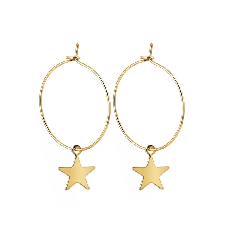 gold 1 пара модные новые блестящие простые милые звезды маленькие серьги-кольца с подвеской серебряные серьги золотого цвета для женщин E300-T2 - Окраска металла: gold