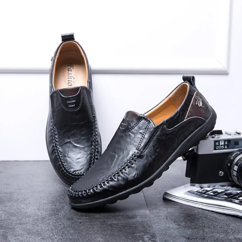 Genuine Leather Men Shoes Moccasin Flats Breathable Casual Italian Loafers Comfortable Driving Size 47 | Обувь