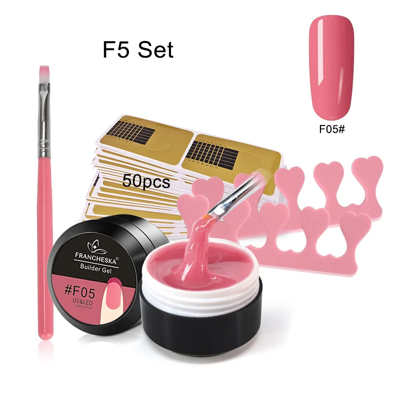 F5 Set Набор густых гелевых ногтей Francheska, розовый, 15 мл, для наращивания ногтей, УФ-гель, светодиодный, покрытие для ногтей, розовый, камуфляжный, замачивающийся, желе-гель - Цвет: F5 Set