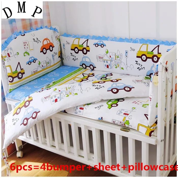 

6PCS Cot bedding set cotton Crib Bedding baby jogo de cama Cot Protector baby bed bumper (4bumpers+sheet+pillow cover)