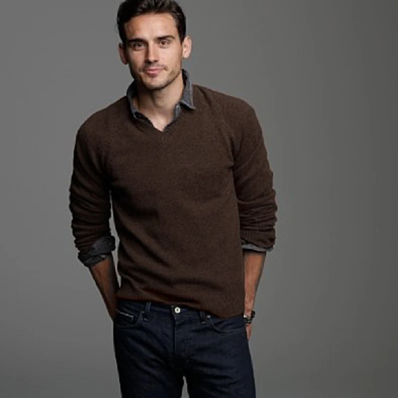 Новинка модный 100% чистый кашемир Осенний пуловер свитер для мужчин v образный