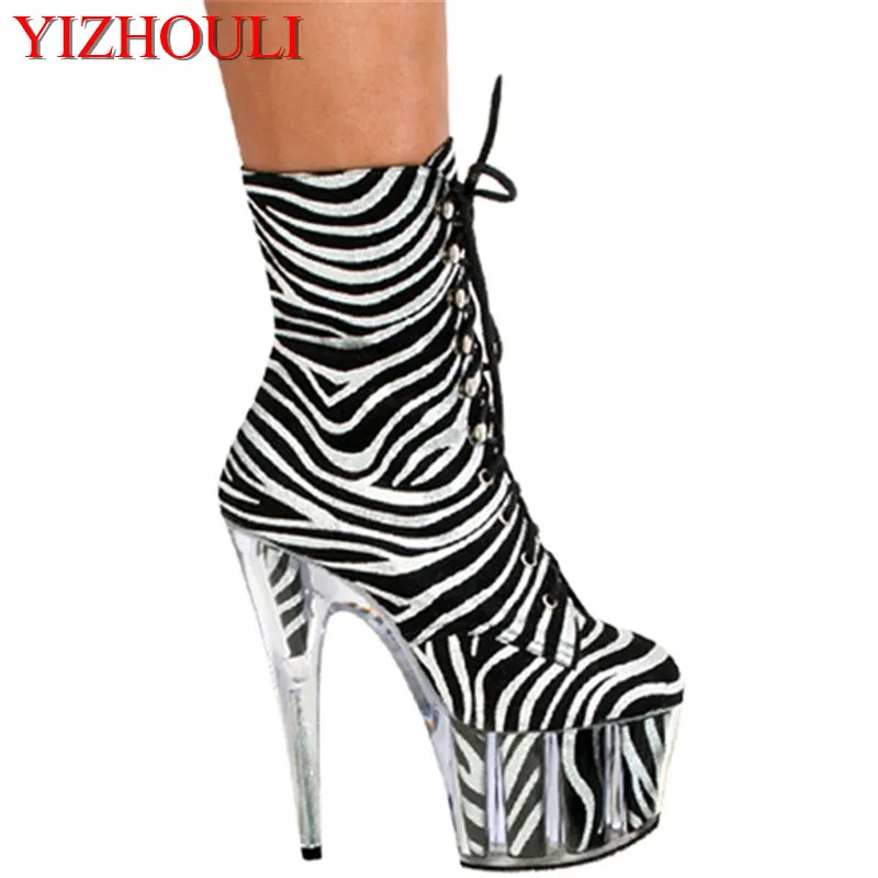 

15cm zebra color core ribs nightclub bottom short boots sexy temptation short boots model props appeal high-heeled boots