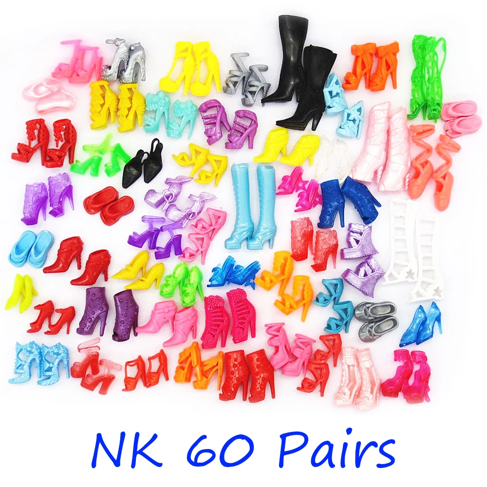 

NK 60 Pairs Doll Shoes Fashion Cute Heels Colorful Assorted Sandals For Barbie Doll Accessories Mix Style Baby Toy