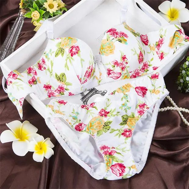 Бюстгальтер из микрофибры с цветочным принтом комплект нижнего белья пуш ап