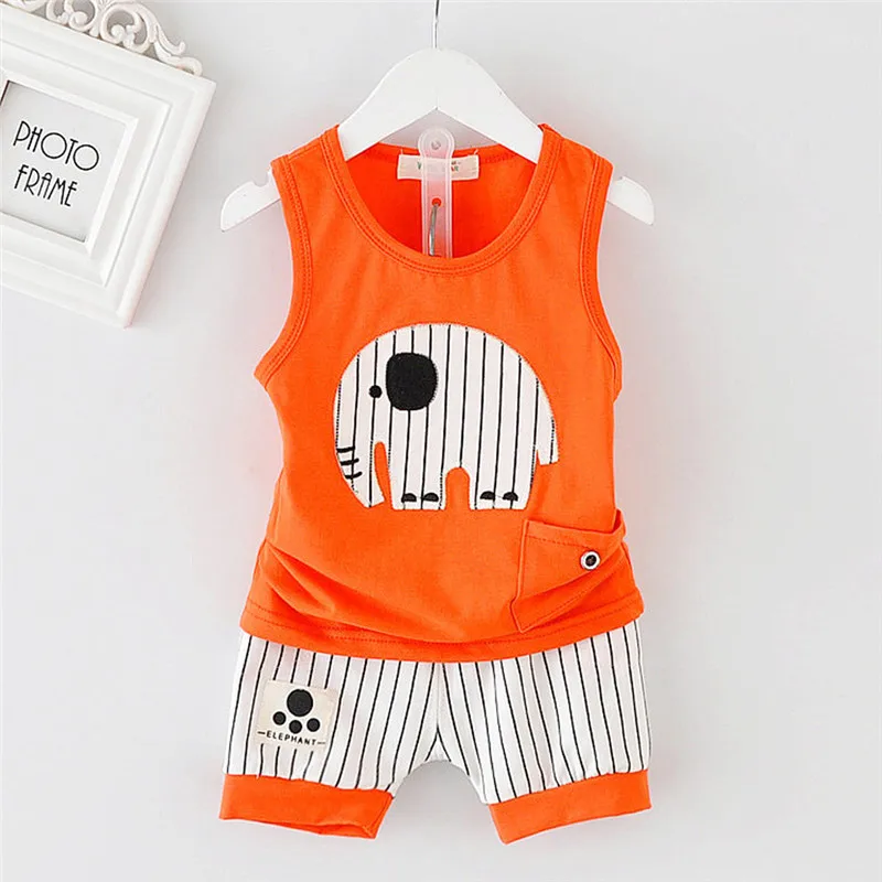 Kids Summer O-neck Cartoon Style Vest Stripe Shorts Sport Suit toddler boy clothes children clothing set | Детская одежда и обувь
