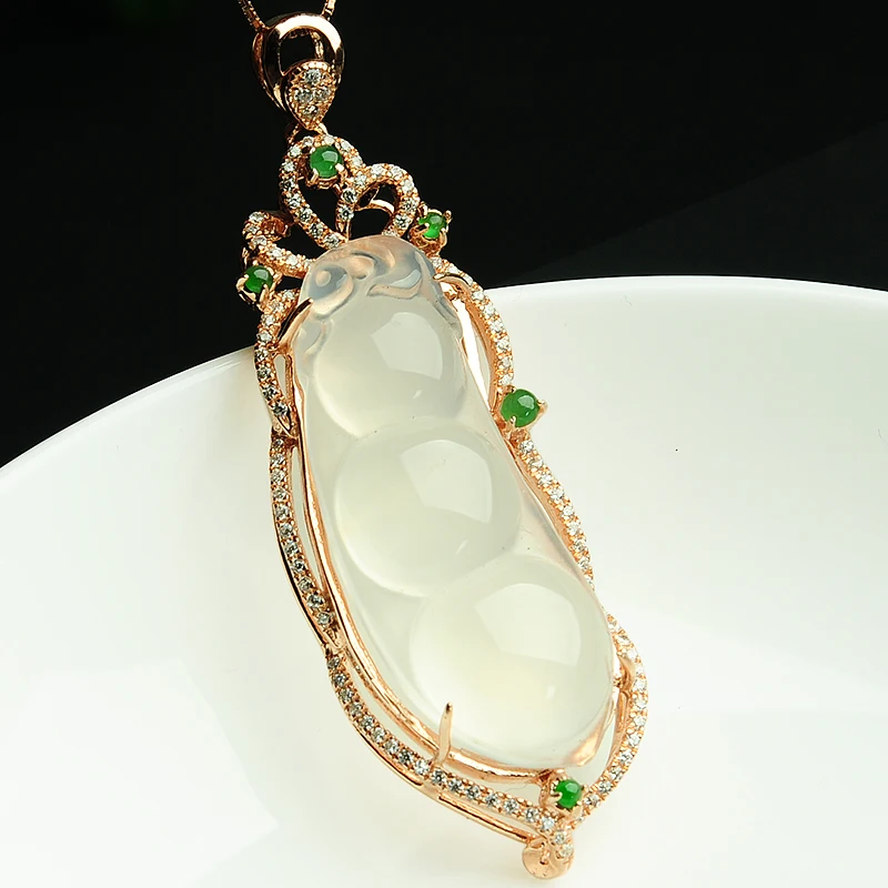 Natural ice chalcedony 925 silver inlaid pendant gourd genuine men's and women's jade Pendant fulushou | Украшения и