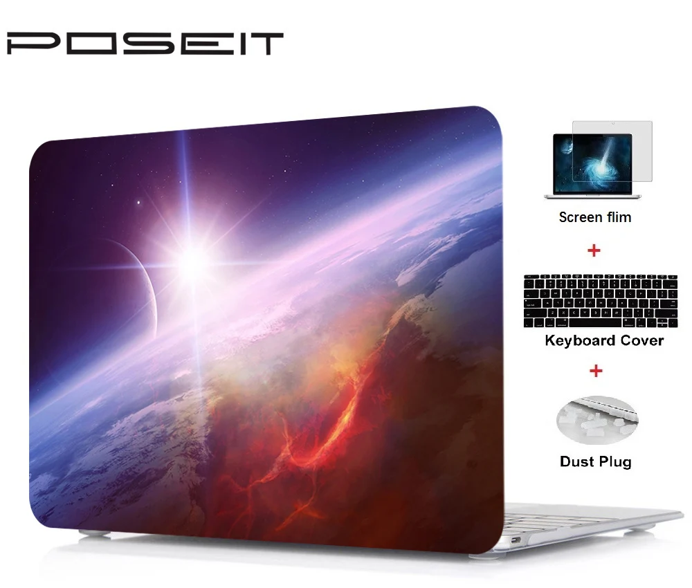 Для Apple Macbook Pro retina 12 13 15 жесткий чехол Корпус ноутбука+ крышка клавиатуры+ пленка для экрана+ пылезащитные заглушки Air 11 13