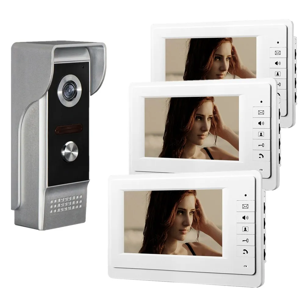 Один наружный блок с 3 внутренними блоками проводной видео дверной звонок