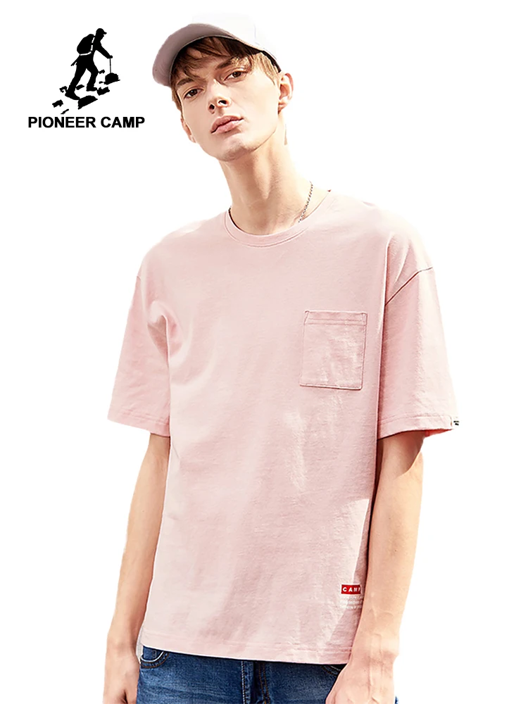 Pioneer Camp Повседневная летняя розовая футболка мужская брендовая льняная одежда