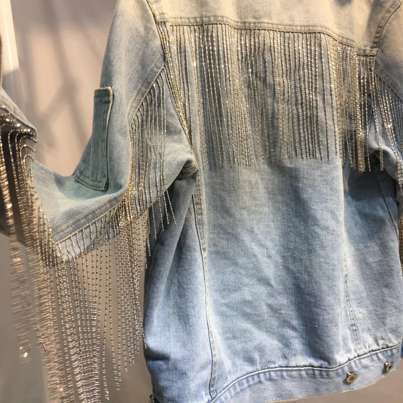 Европейская мода Chian Tassel джинсовая куртка пальто Женская Повседневная Свободная джинсовая куртка s верхняя одежда
