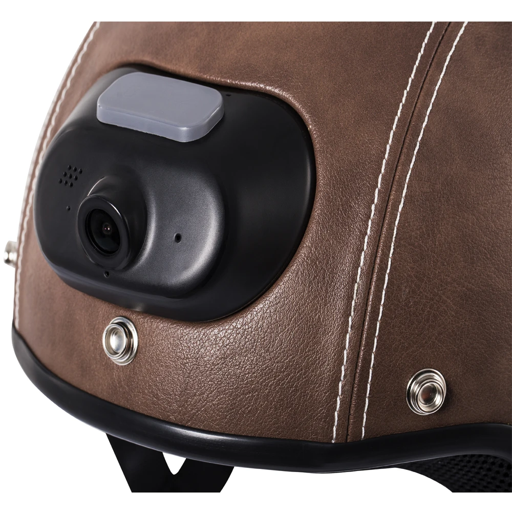 Шлем из натуральной кожи с Wi-Fi камерой и ответами на телефон видеосъемка 2K