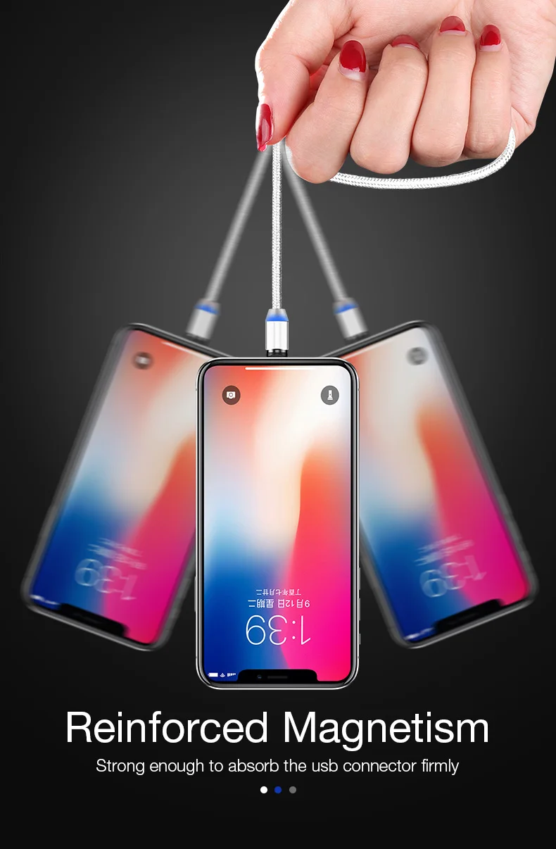 Cafele кабель USB для iPhone/Micro USB/Тип C Магнитный светодиодный светящийся USB кабель для передачи данных для iPhone XS Xiaomi Pocophone F1