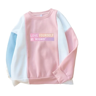 pink Для женщин Harajuku толстовки осень Bangtan альбом Love себя ответ сладкий Цвет блок с капюшоном в стиле пэчворк кофты Dropship - Цвет: pink