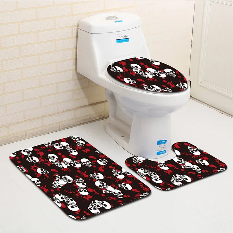 3 шт. Черный Белый Череп Banyo Paspas Ванная комната коврик для унитаза набор Нескользящие Tapis Salle De Bain Alfombra Bano