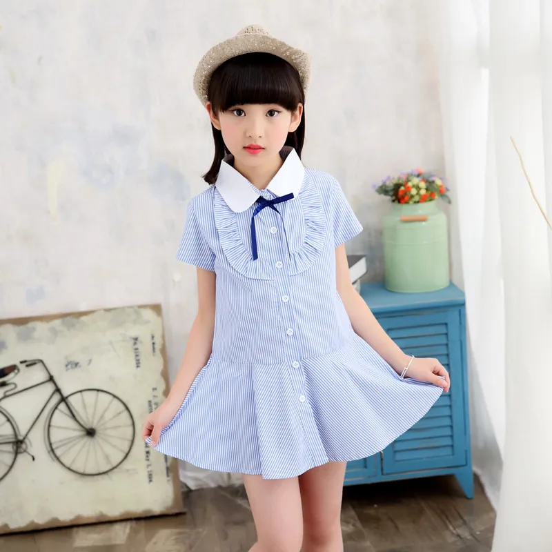 Dresses for Girls Summer Stripe Shirts Vestdio Infantil Kids Casual Dress Children Blouses Clothes 4 6 7 8 9 10 12 Years | Детская