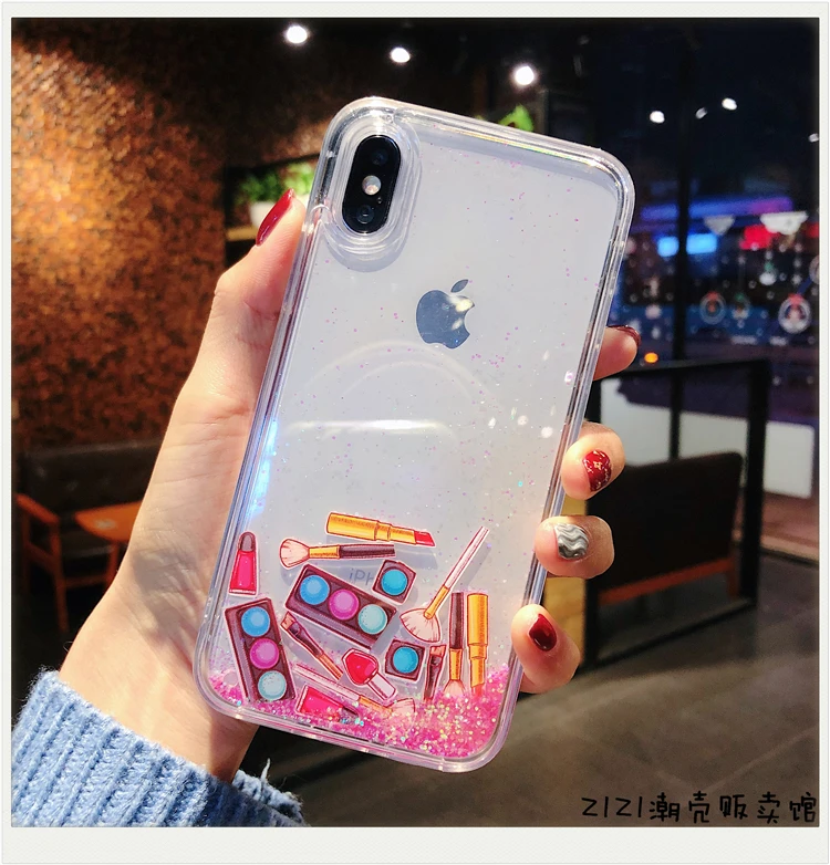 Hot Glitter Flowing Beauty Set Box Liquid Sand Case for iphone XS Max XR X 6 6s 8 7 Plus 6S Nail polish Capa Fundas Coque |