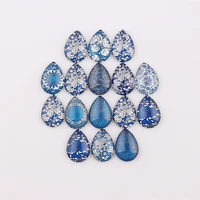 handmade 18x25mm 13x18mm glass blue flor teardrop flatback cameo cabochon domed diy jewelry photo pendant setting