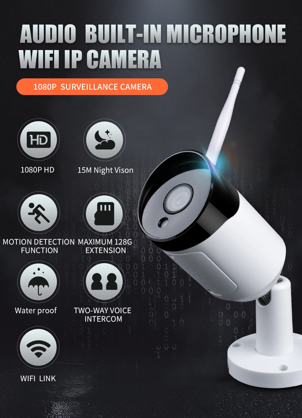 H.265+ IP камера Wi-Fi 1080 P наружная система видеонаблюдения P2P телефон Удаленный 2.0MP беспроводная камера видеонаблюдения
