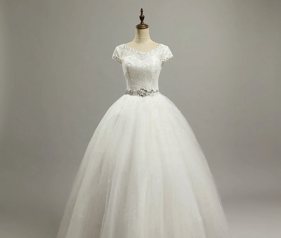Elegant Cheap Crystal Bridal Dresses Fashion Short Bride Gowns Plus Size Vestido De Noiva ball wedding dresses with sleeve