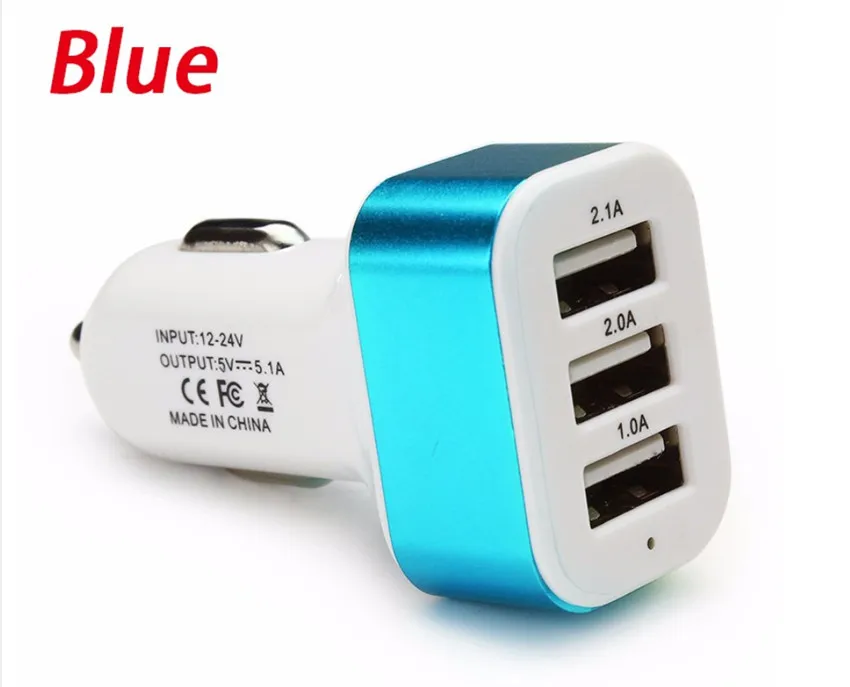 500pcs/lot aluminum alloy Universal 3 USB Port 5.1A usb Car Charger power adapter DC12V 24V for iPhone 5 6 6s 7 ipad samsung s6 | Мобильные