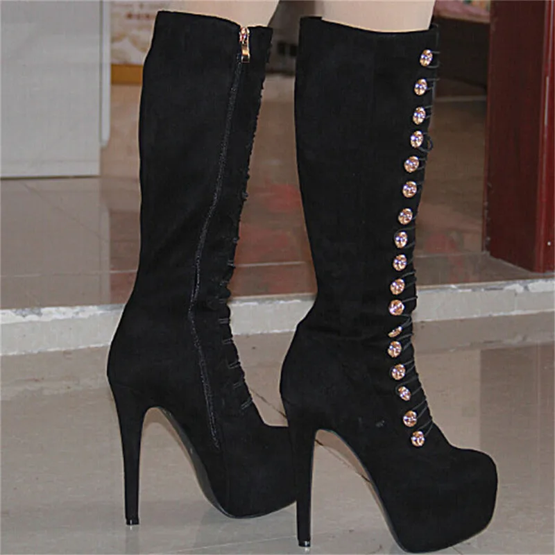Женские сапоги на платформе с круглым носком тонком каблуке размеры 4 10 5|shoes