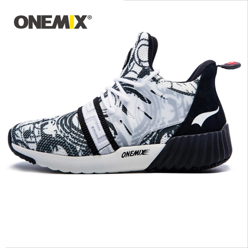 ONEMIX Original 2021 Men's High Shoes Breathable Boy Sport Slip-On Sneakers Athletic Boots Increasing Height Print Sports Shoes
