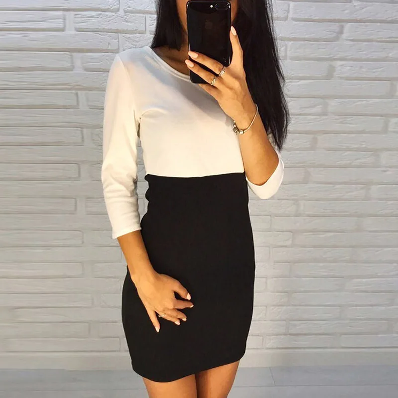 Для женщин весна лоскутное мини-платье женские Костюмы Bodycon Сексуальная Клуб
