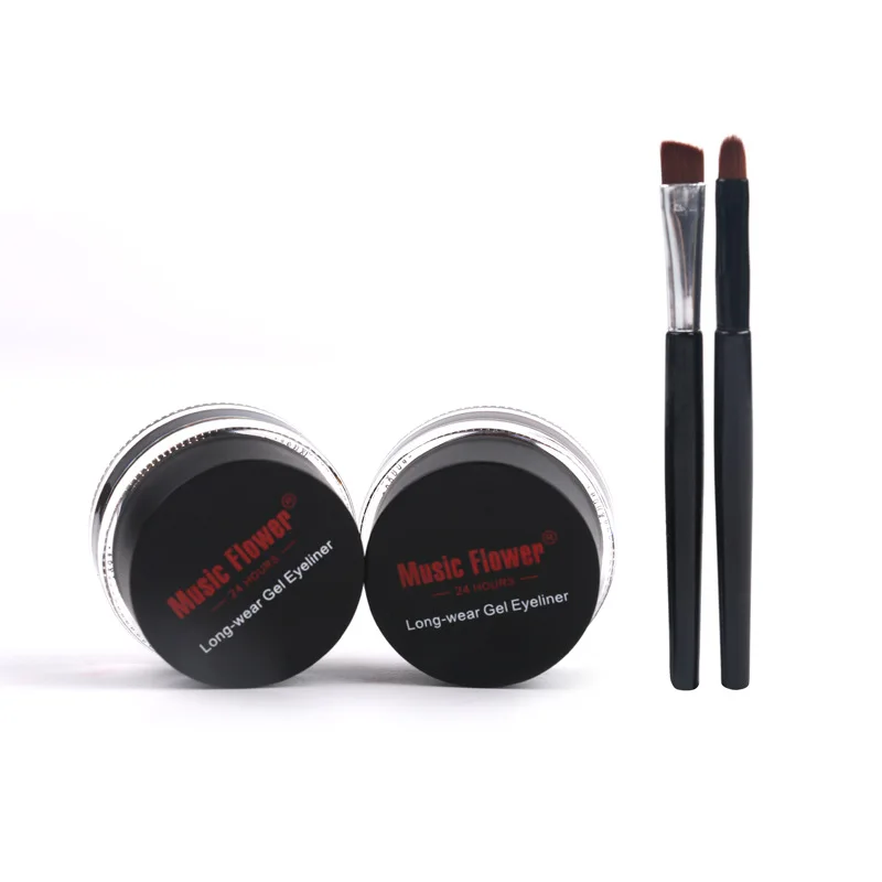 Music Flower 2 in 1 Brown+Black Gel Eyeliner Make Up Water-proof And Smudgeproof Cosmetics Set Eye Liner Kit Makeup |