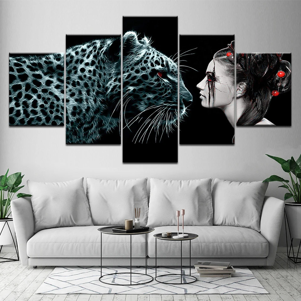 5 шт. с принтом женские леопардовые туфли на Картина холсте для wall art украшение