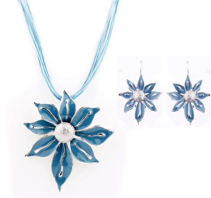 Комплект украшений из колье и серёг эмалированного сплава|enamel flower jewelry sets|necklace and