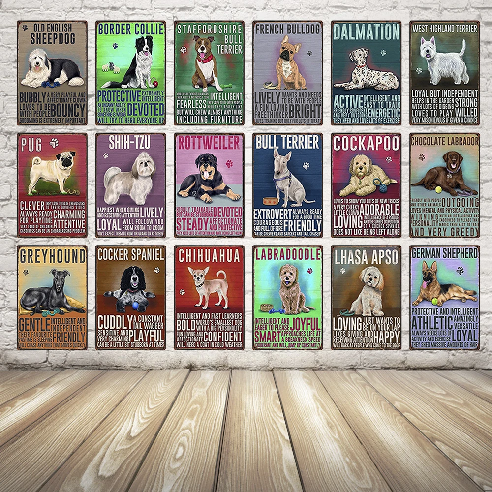 

[ Kelly66 ] Bull Terrier Painting Decor Tin Sign Wall Pet Store Craft Gift Wall Art 20*30 CM Size y-1154