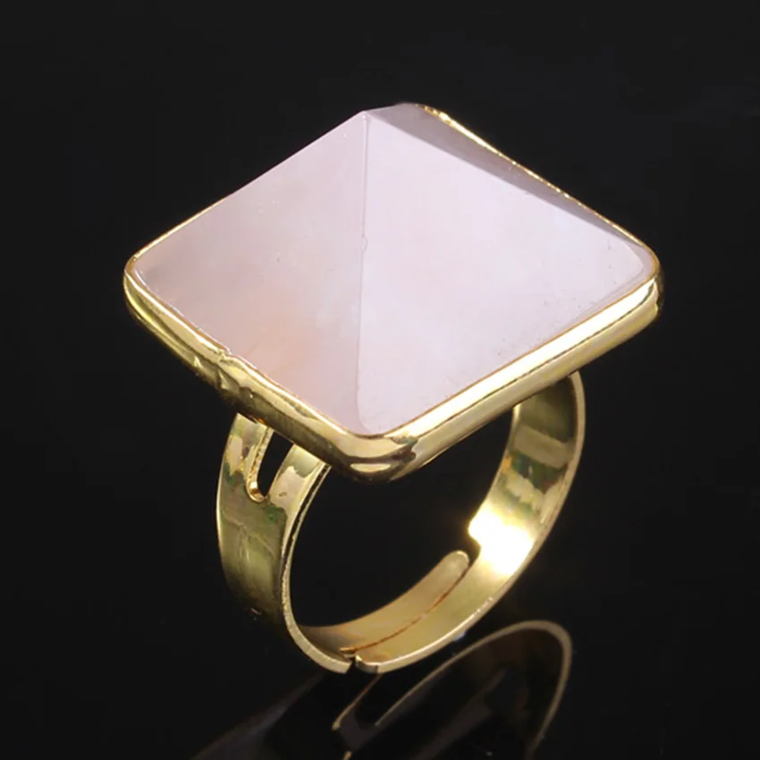 xinshangmie Light Yellow Gold Color Pyramid Rings Rose Pink Quartzs Adjustable Engagement Ring Fashion Jewelry | Украшения и