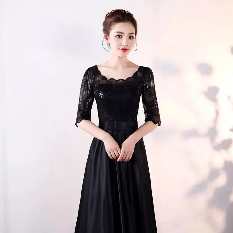 

Elegant Black Top Sequins Scoop Long Mother of the Bride Dresse Hollow Out Formal Prom Party Gowns Vestido De Noiva Customed