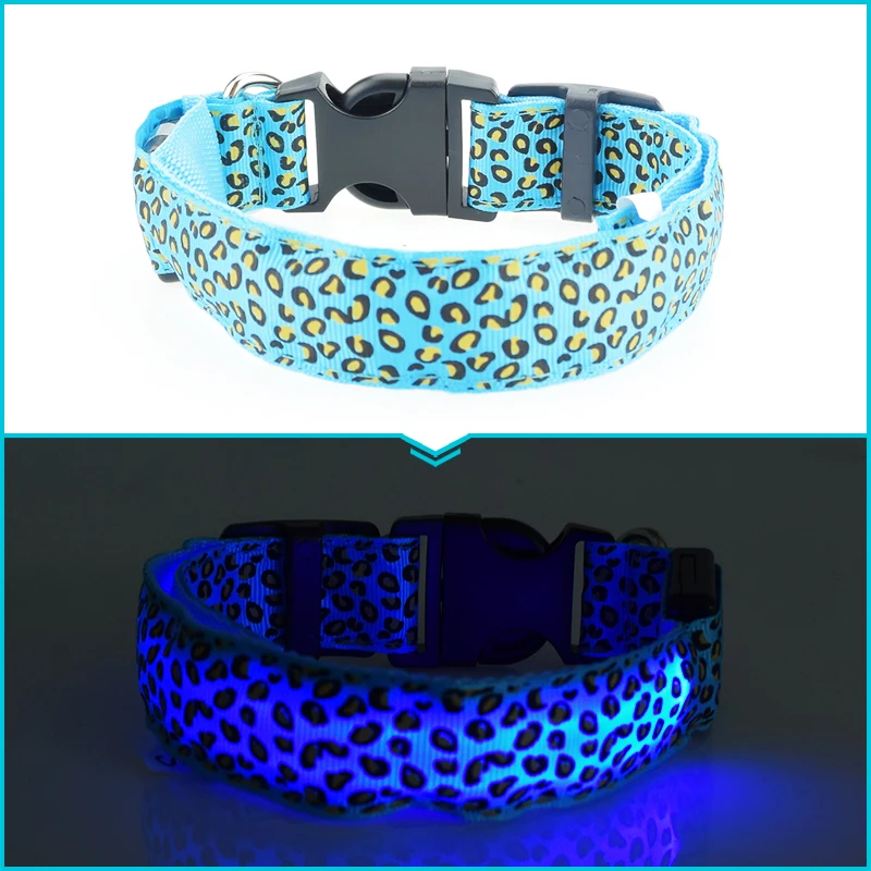 Dogstory Регулируемый Новый стиль Leopard Glow CAT ошейник нейлон жгут ночной сейф Мигает