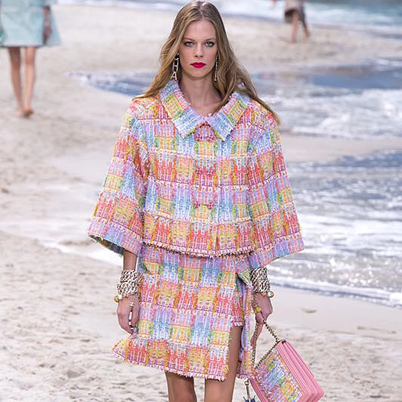 Женский твидовый пиджак яркий и юбка в комплекте комплект из 2 предметов 5xl 6xl