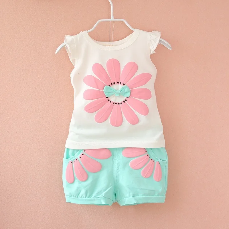 

2016 Infant Clothes Toddler Children Summer Baby Girls Clothing Sets Casual 2pcs Flower Clothes Sets Girls Summer Set