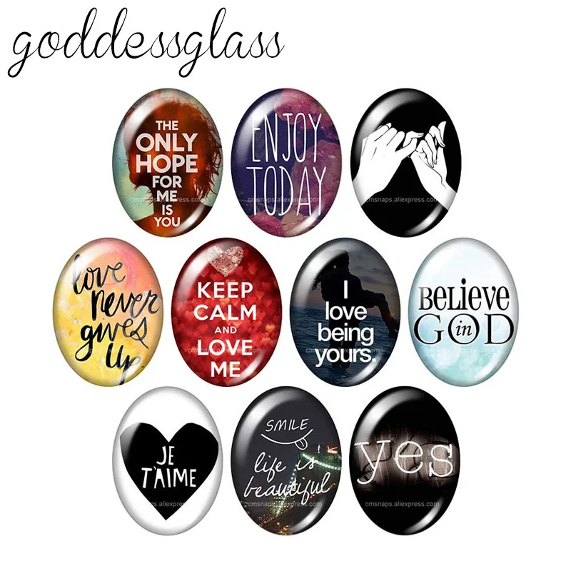 

Believe Love Words Motto 10pcs 13x18mm/18x25mm/30x40mm Oval photo glass cabochon demo flat back Making findings TB0030