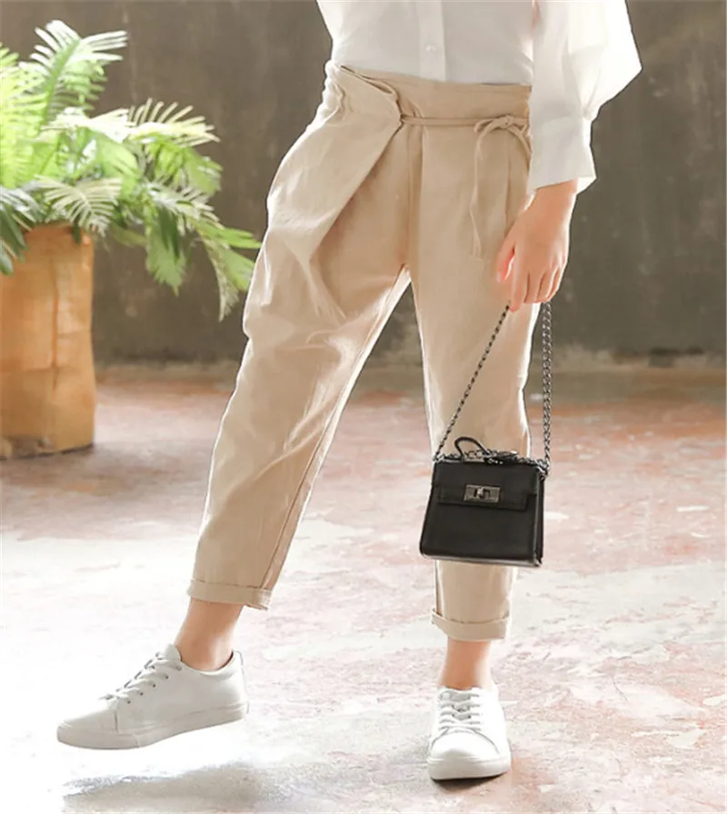 Beige pants Весенний комплект одежды для девочек, костюм для девочек, блузка для подростков+ штаны, брюки, комплект из двух предметов, От 3 до 15 лет, блузка для маленьких девочек, комплекты одежды - Цвет: Beige pants