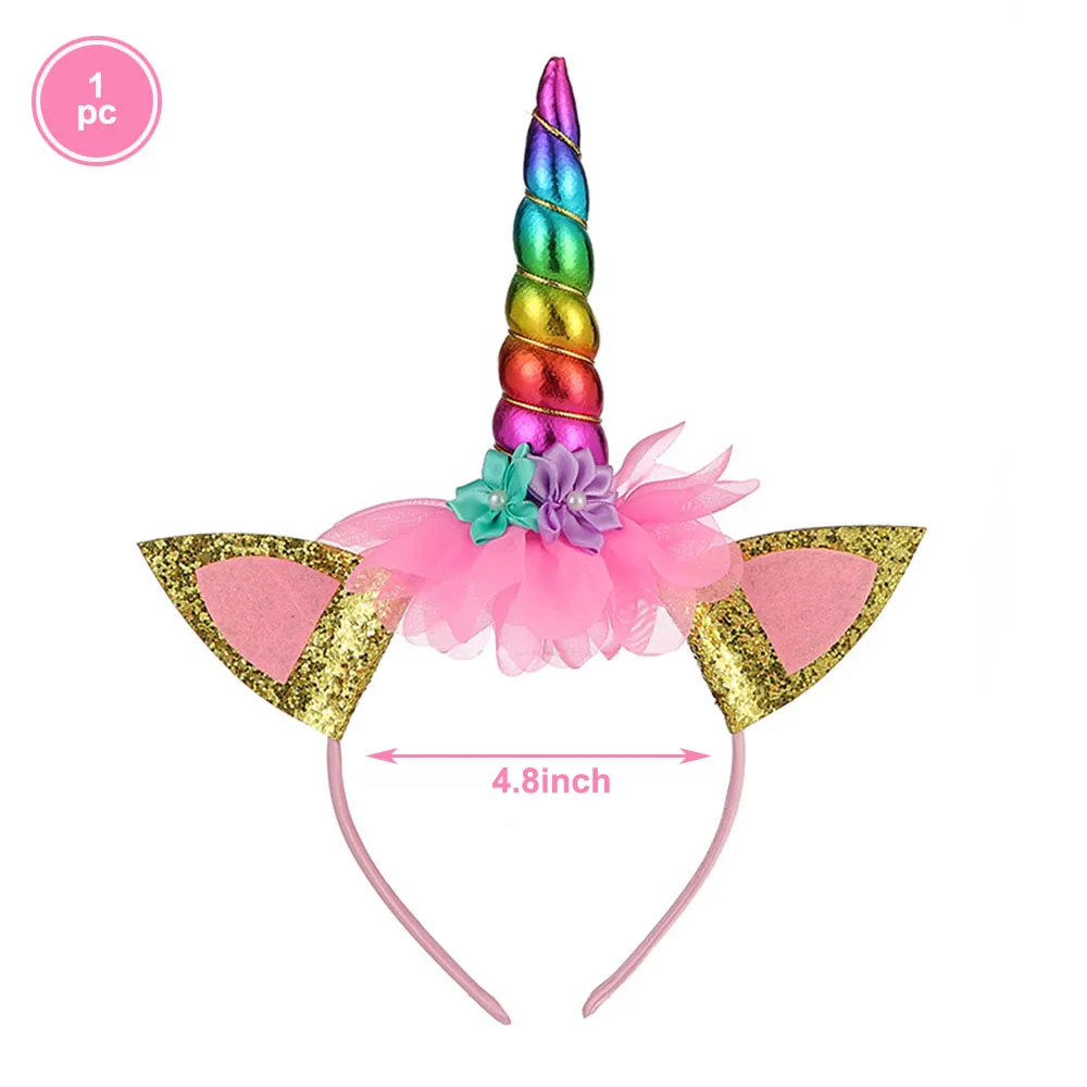 1pc headband rainbow Набор принадлежностей для дня рождения с единорогом, Золотая повязка на голову с единорогом для девочек, Розовая атласная лента, латексные шарики для дня рождения - Цвет: 1pc headband rainbow
