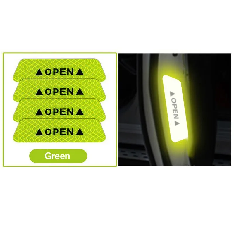 Green 4 шт. Предупреждение ющие светоотражающие наклейки для открытой двери, открытые наклейки, сильные Светоотражающие Предупреждение ющие наклейки для автомобильной двери, декоративные наклейки - Название цвета: Green