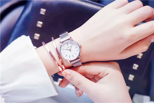Ulzzang Роскошные Брендовые женские часы из розового золота с сеткой из нержавеющей стали, магнитные женские часы-браслет, модные женские наручные часы