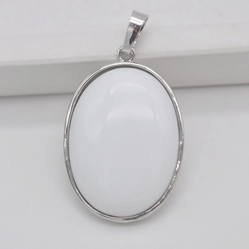 White Ceramic Whitew Натуральный Родонит/эпидот унакита/зеленый авантюрин/тигровый глаз/камень говлита/кристалл розы/опал Овальный драгоценный камень кулон ювелирные изделия S932-S948 - Окраска металла: White Ceramic Whitew