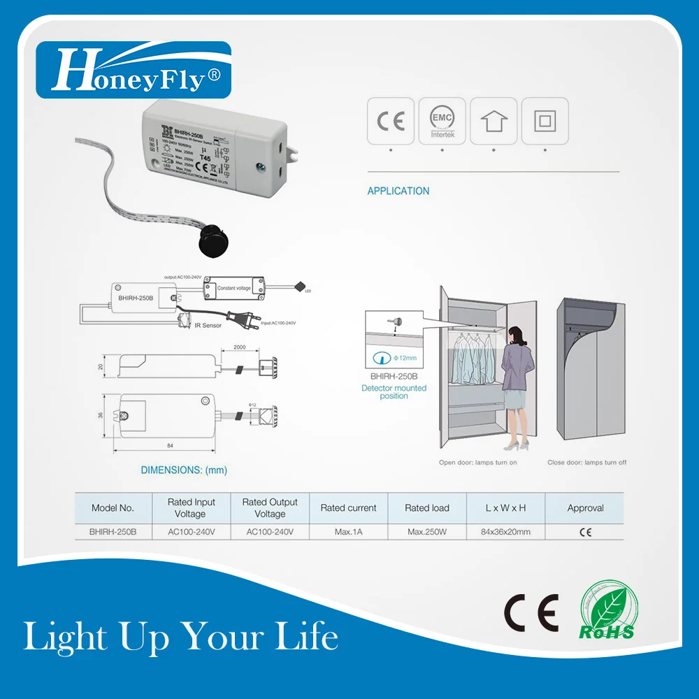 HoneyFly 3 шт. запатентованный ИК датчик переключатель 250 Вт 100 240 В (макс. 70 для