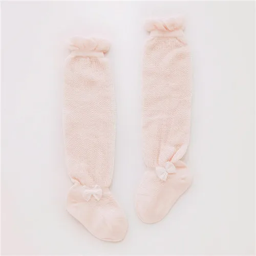 down pink bowknot Lawadka/летние носки для новорожденных девочек Однотонные тонкие сетчатые Гольфы с бантом дышащие хлопковые кружевные носки для малышей - Цвет: down pink bowknot